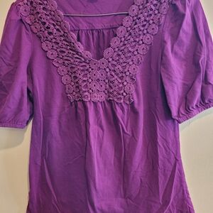 Style & Co. Purple Embellished Short Sleeve Blouse